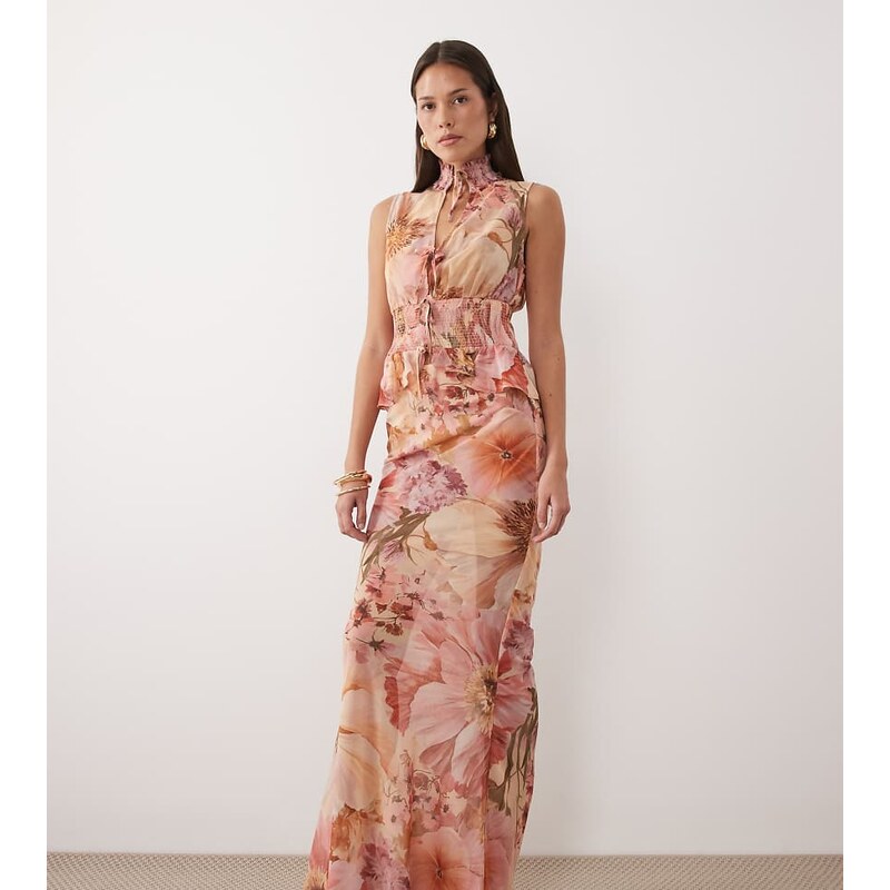 Wanderdoll Primrose chiffon sheer drape maxi skirt co-ord in antique 115740764