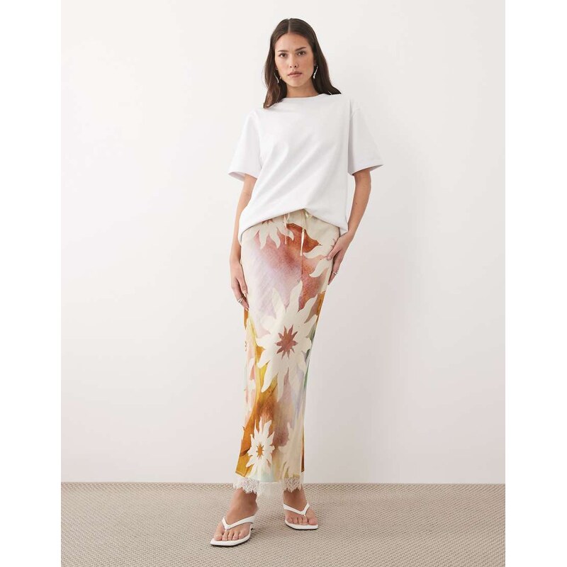 Never Fully Dressed Dorris satin maxi skirt co-ord in soleil