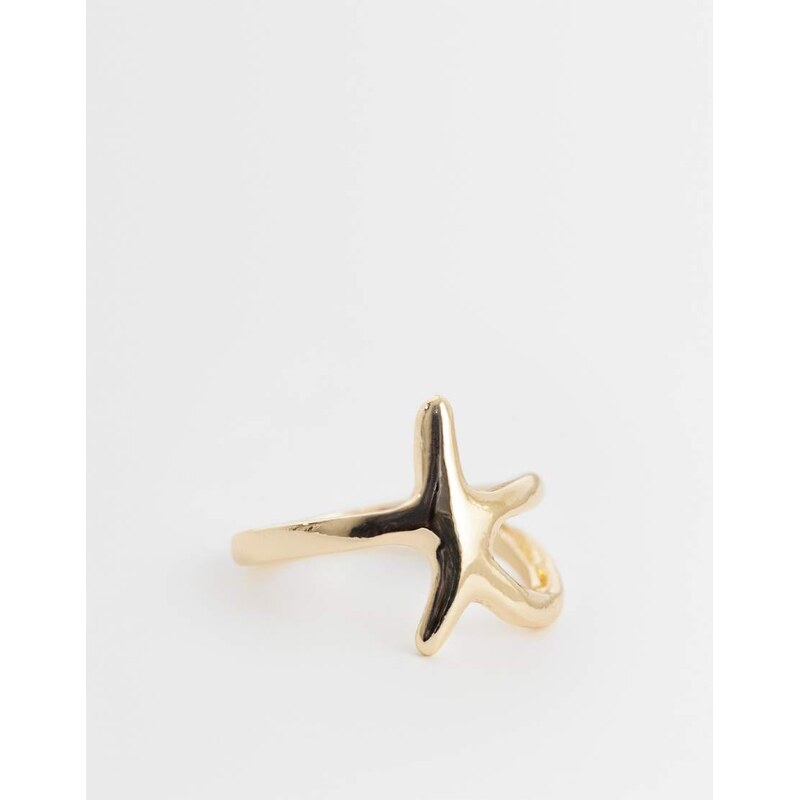 ASOS DESIGN ring with mini star-fish design in gold tone