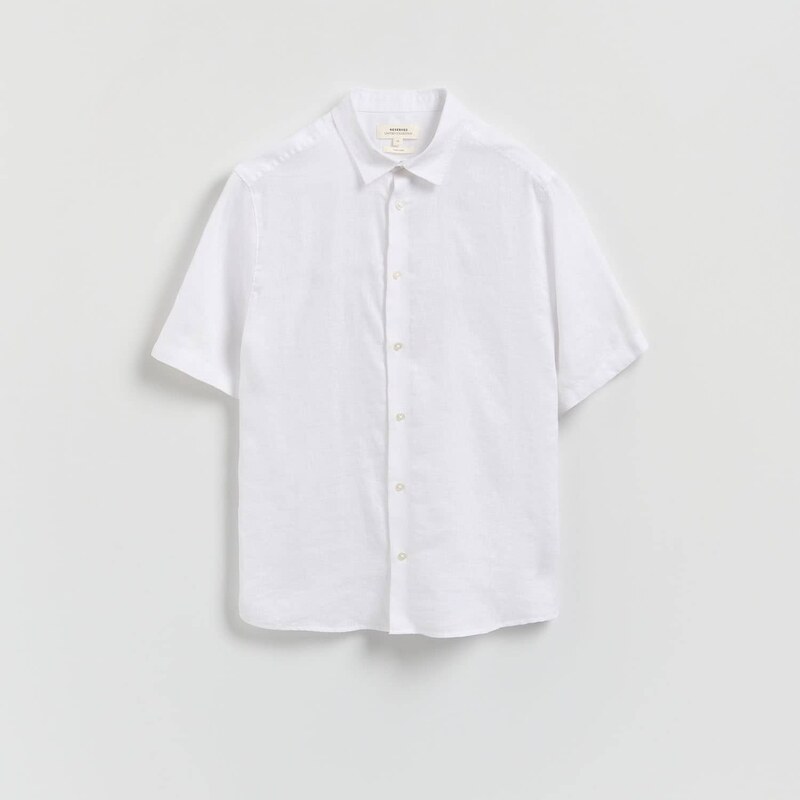 Reserved - Slim fit lněná košile - bílá
