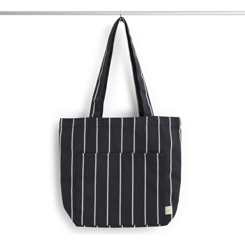 HAY Taška Tote Outdoor Market M Black / Beige stripe