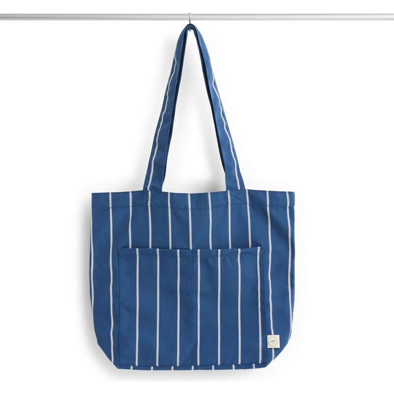 HAY Taška Tote Outdoor Market M Blue / Beige stripe