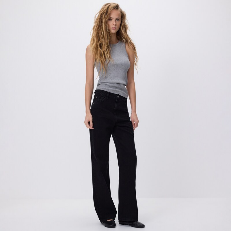 Reserved - Džíny wide leg - černý 114613829