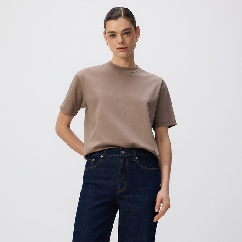 Reserved - Oversize tričko z marcerované bavlny - kávová 114614167
