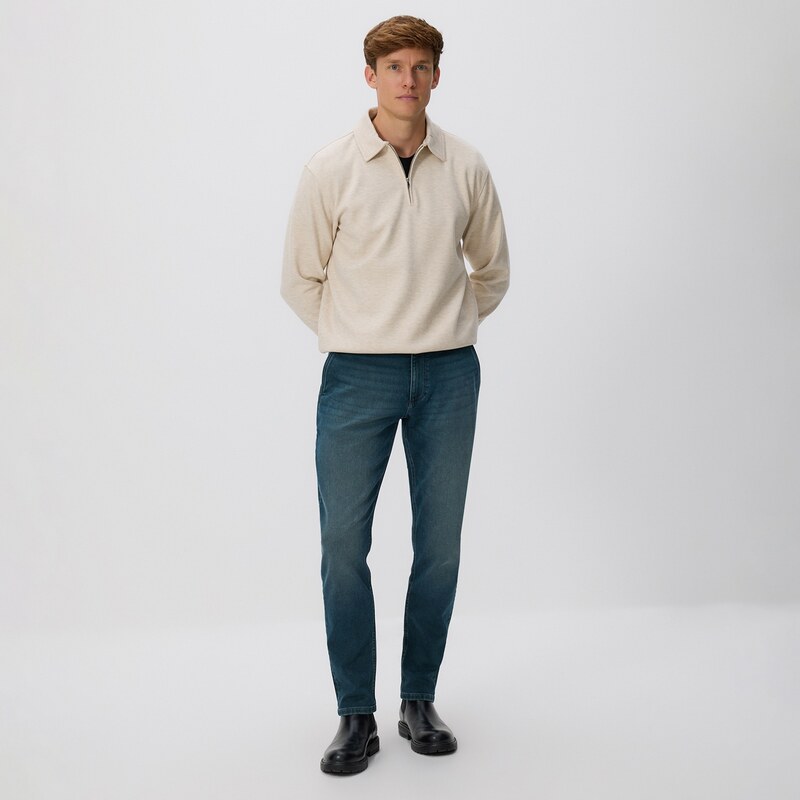 Reserved - Džíny slim se sepraným efektem - indigo jeans