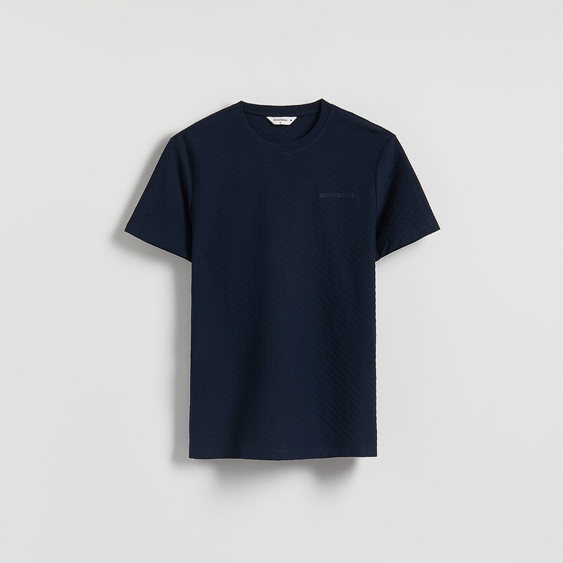 Reserved - Strukturované tričko slim fit - tmavomodrá