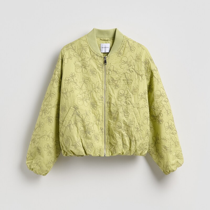 Reserved - Bunda bomber s ozdobnou výšivkou - žlutozelená 114617751