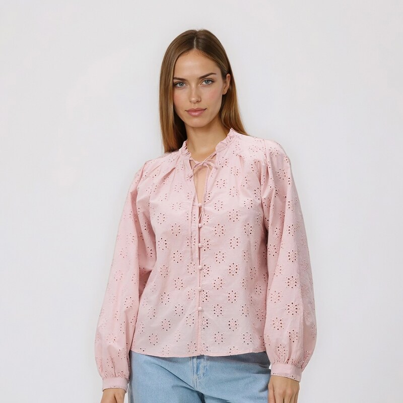 Reserved - Košile s ažurovým vzorem - broskvová
