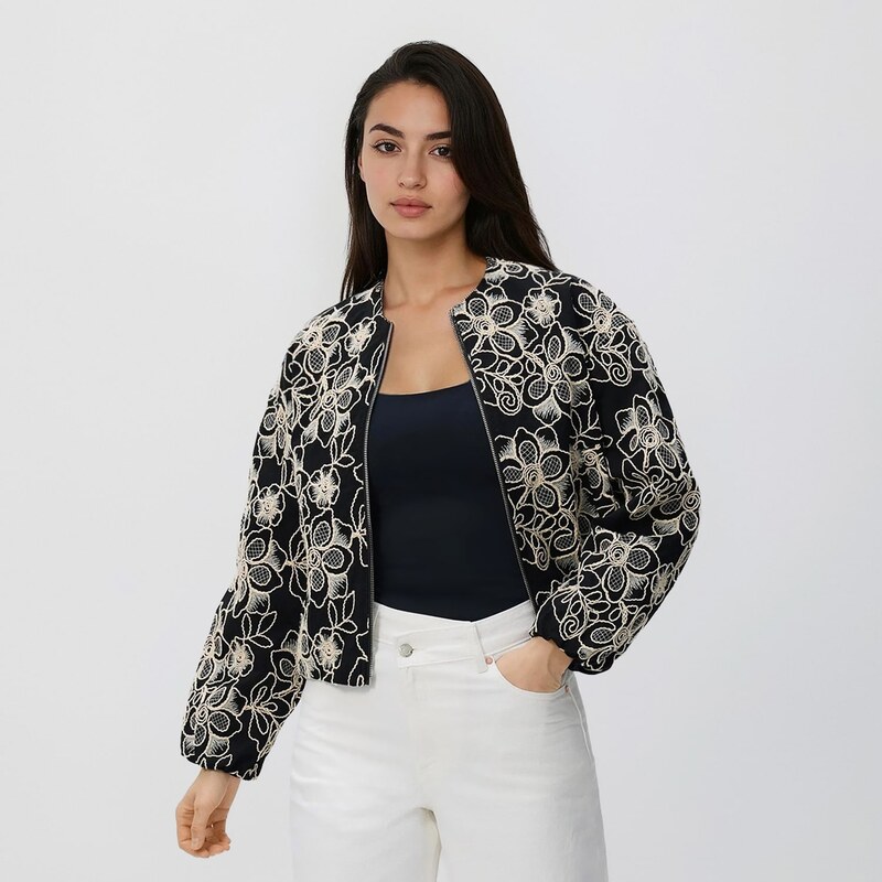 Reserved - Bunda bomber s ozdobnou výšivkou - černý 114618667