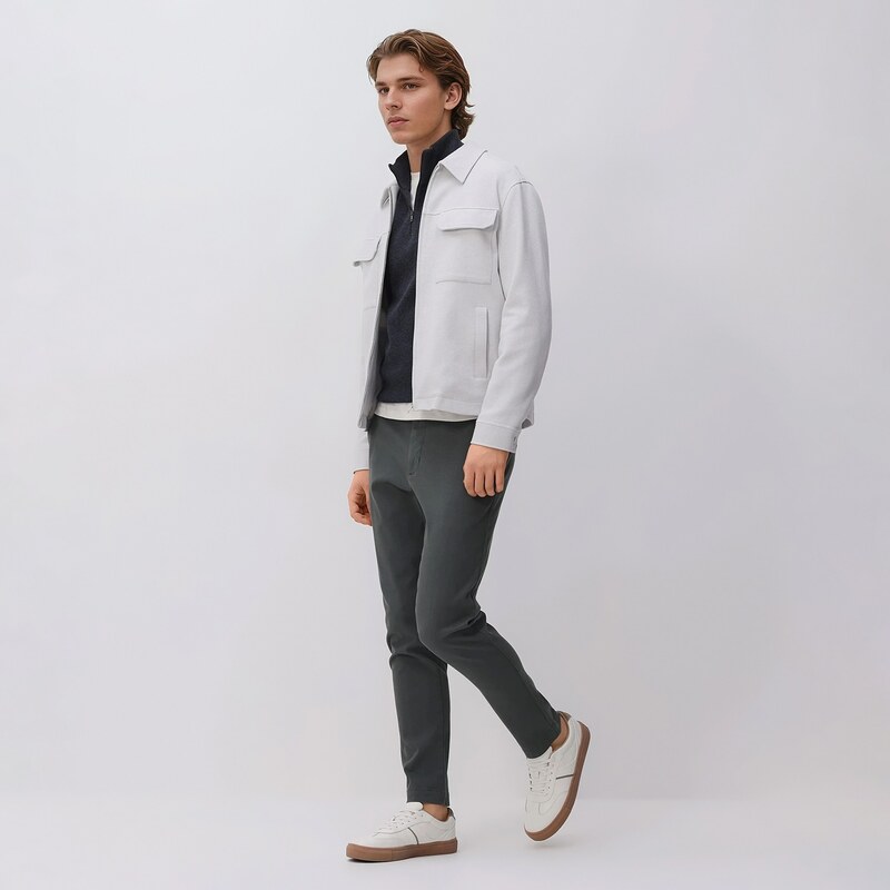 Reserved - Kalhoty chino slim fit - ocelově zelená