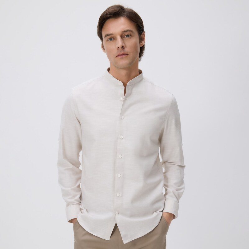 Reserved - Košile slim fit s vysokým podílem bavlny - béžová