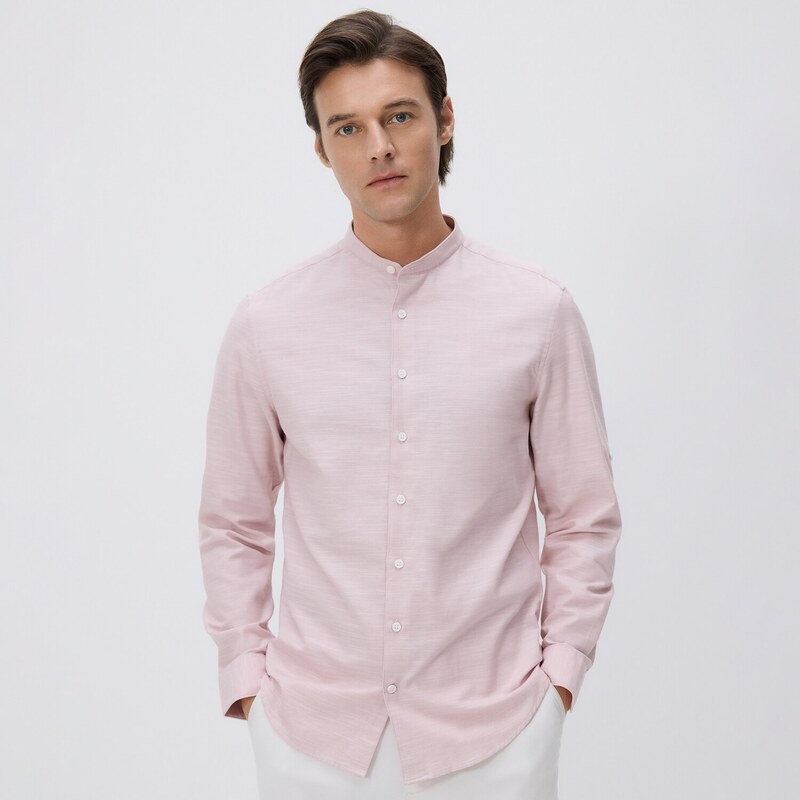 Reserved - Košile slim fit s vysokým podílem bavlny - pudrově
