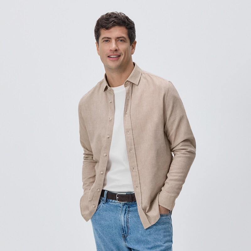 Reserved - Košile slim fit z egyptské bavlny - béžová