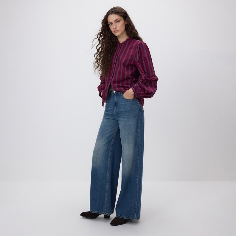 Reserved - Džíny wide leg s ošoupáním - indigo jeans