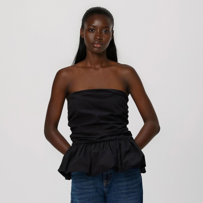 Reserved - Tričko s volánkem peplum - černý
