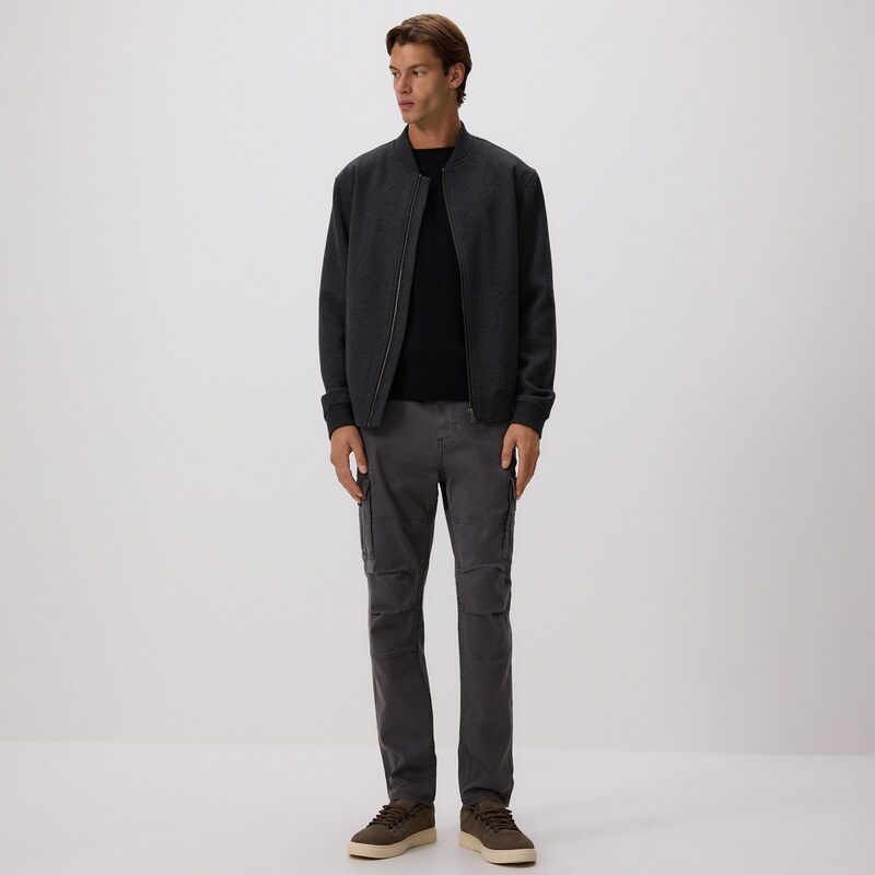 Reserved - Kalhoty slim fit cargo - tmavě šedá