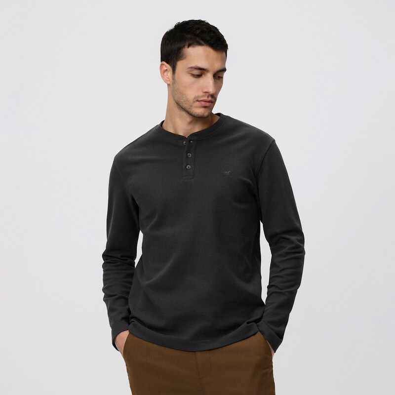 Reserved - Halenka slim fit s dlouhými rukávy - antracitová
