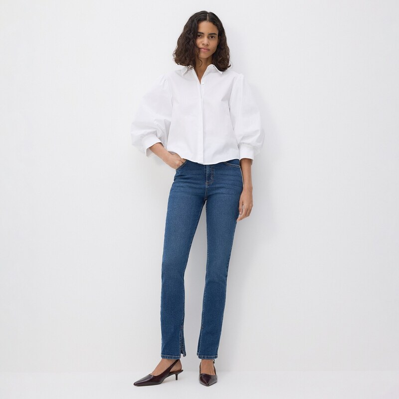 Reserved - Slim fit džíny s vysokým pasem - tmavomodrá