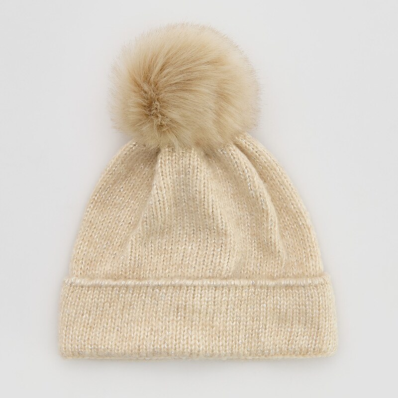 Reserved - Čepice beanie s bambulí - pšeničná