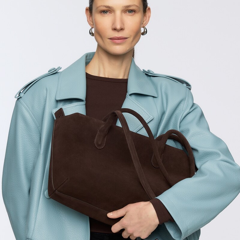Reserved - Semišová kabelka shopper - tmavě hnědá