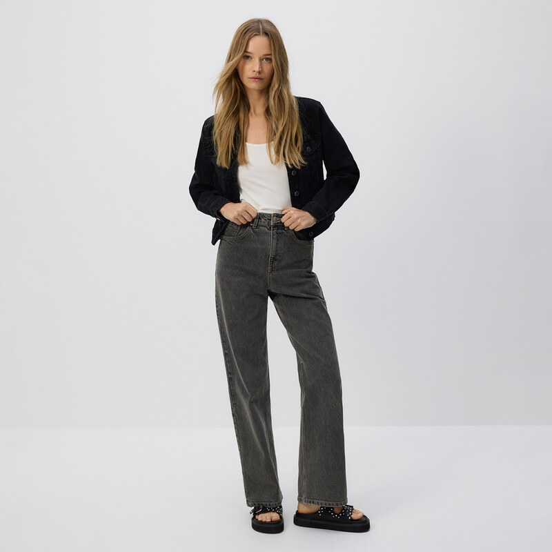 Reserved - Džíny wide leg - šedá
