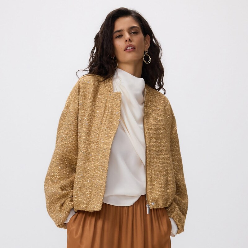Reserved - Bunda bomber - zlatý 114621908