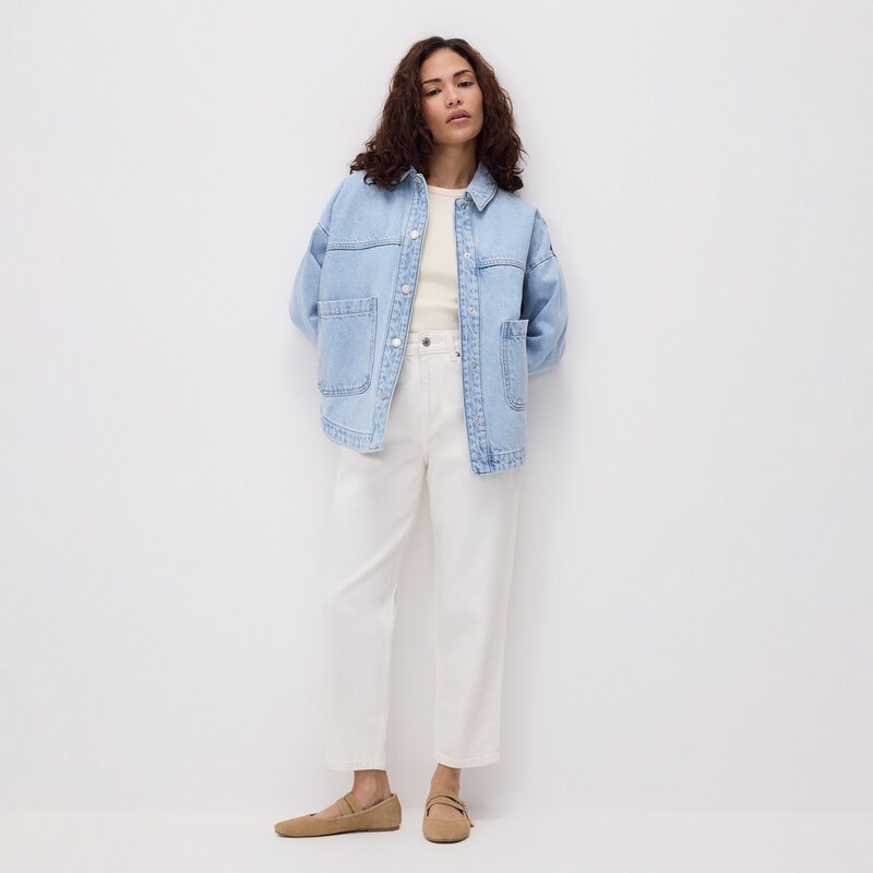 Reserved - Mom jeans se zkrácenou nohavicí - krémová