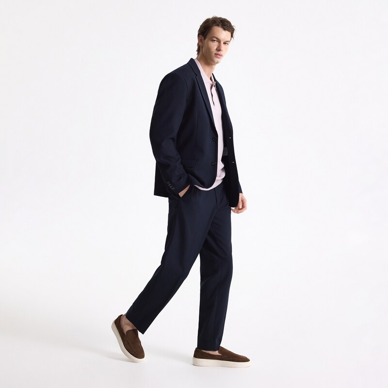 Reserved - Oblekové kalhoty slim fit - tmavomodrá