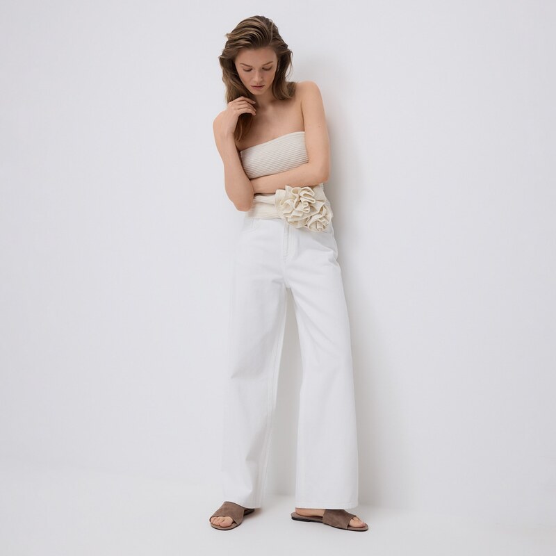 Reserved - Džíny wide leg - bílá