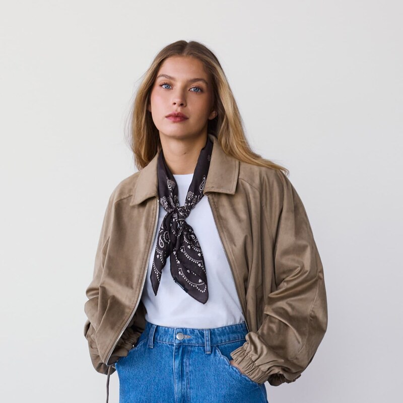 Reserved - Bunda bomber z imitace semiše - béžová 114624005