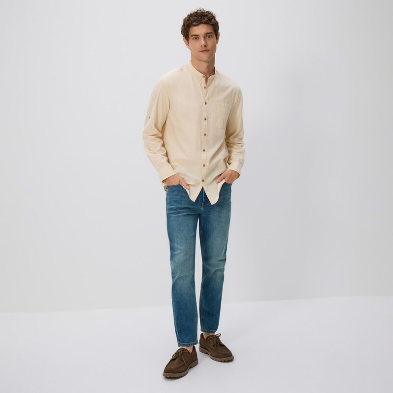 Reserved - Džíny carrot slim se sepraným efektem - indigo jeans