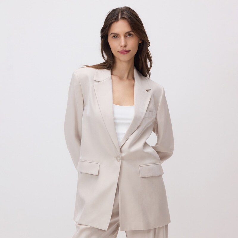 Reserved - Lesklé sako oversize - béžová 114628490