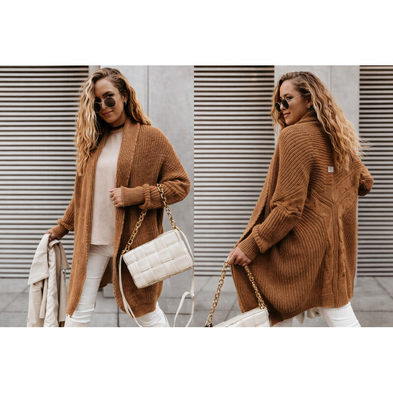 Fashionweek Dámský dlouhý pletený kardigan bez zapínání –