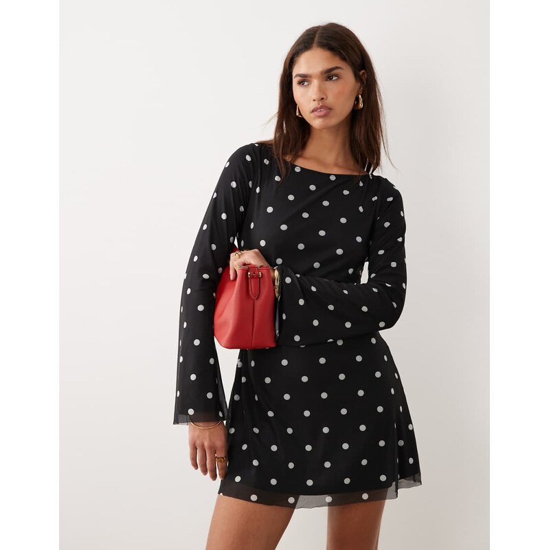 Princess Polly Lukea mesh flare sleeve open back mini dress in