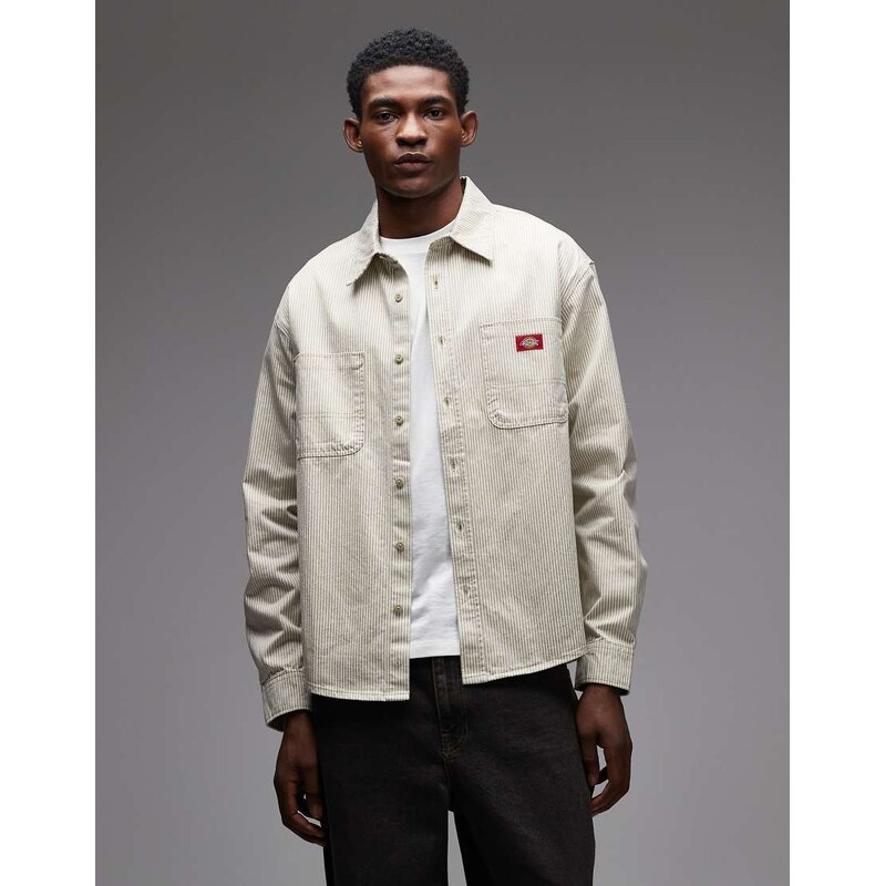 Dickies Hickory striped long sleeve work shirt in off white