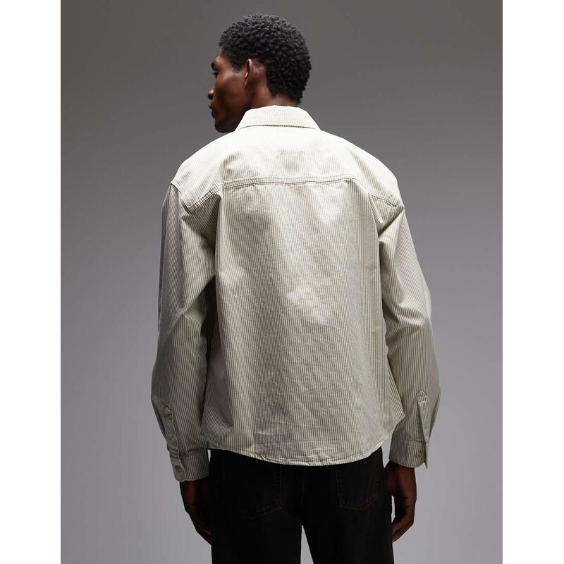 Dickies Hickory striped long sleeve work shirt in off white