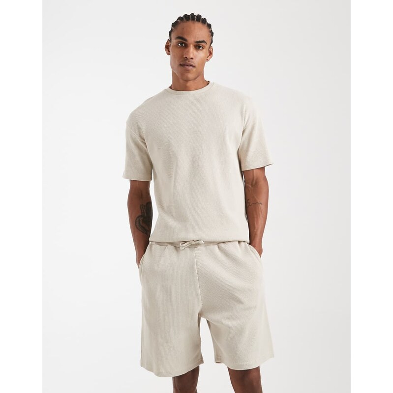 New Look co-ord waffle shorts in stone-Neutral