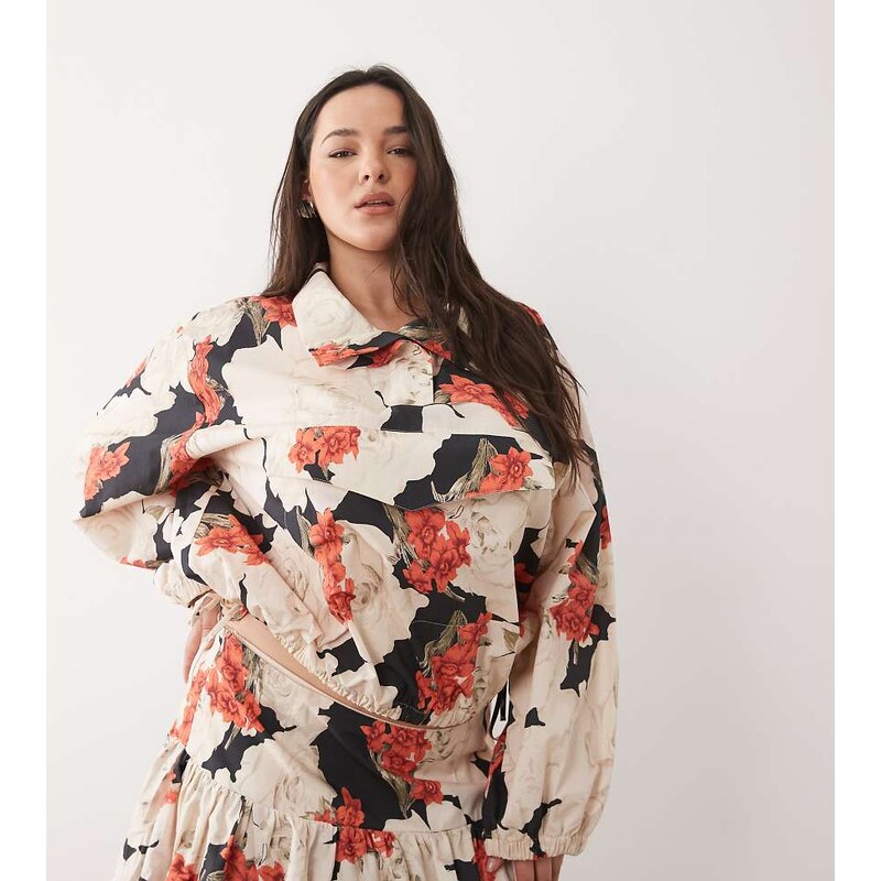 ASOS Curve ASOS DESIGN Curve patch pocket funnel neck jacket in red 114844781