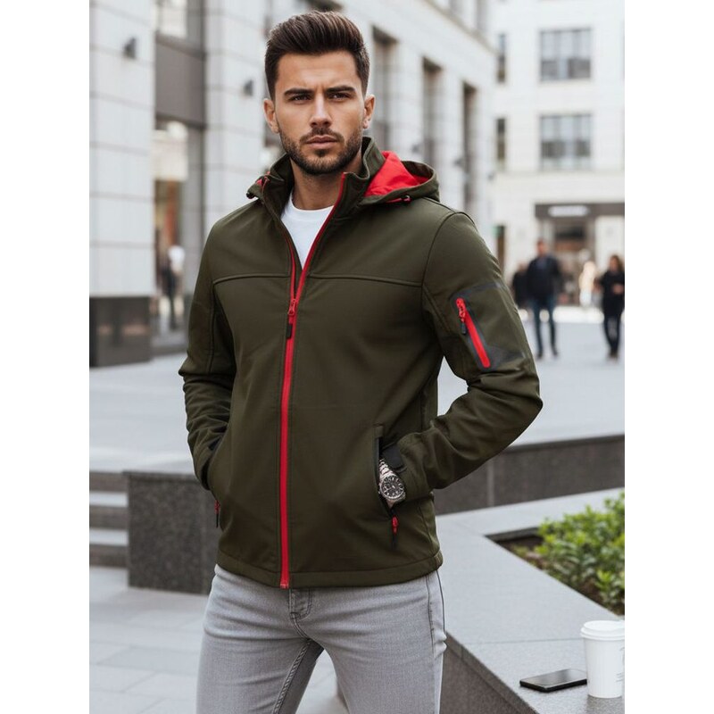 Buďchlap Trendy softshellová bunda s výraznými prvkami v khaki