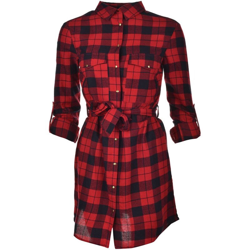 Rock and Rags Check Shirt Dress Ladies, red