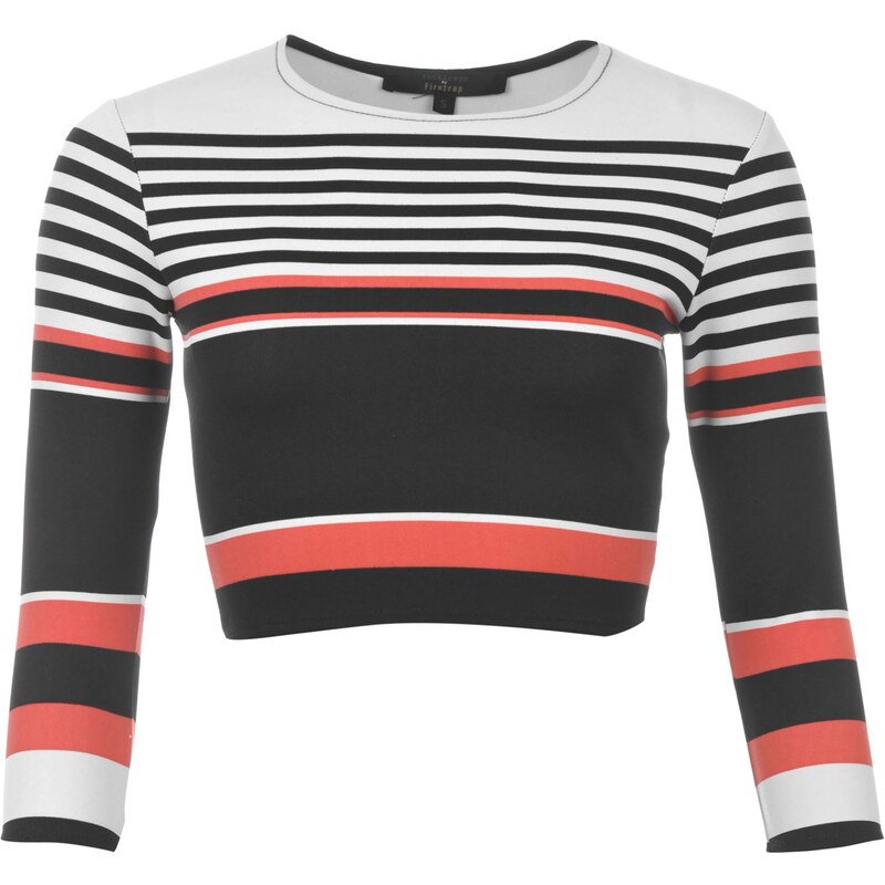 Rock and Rags Stripe Crop Top, blk/white/coral