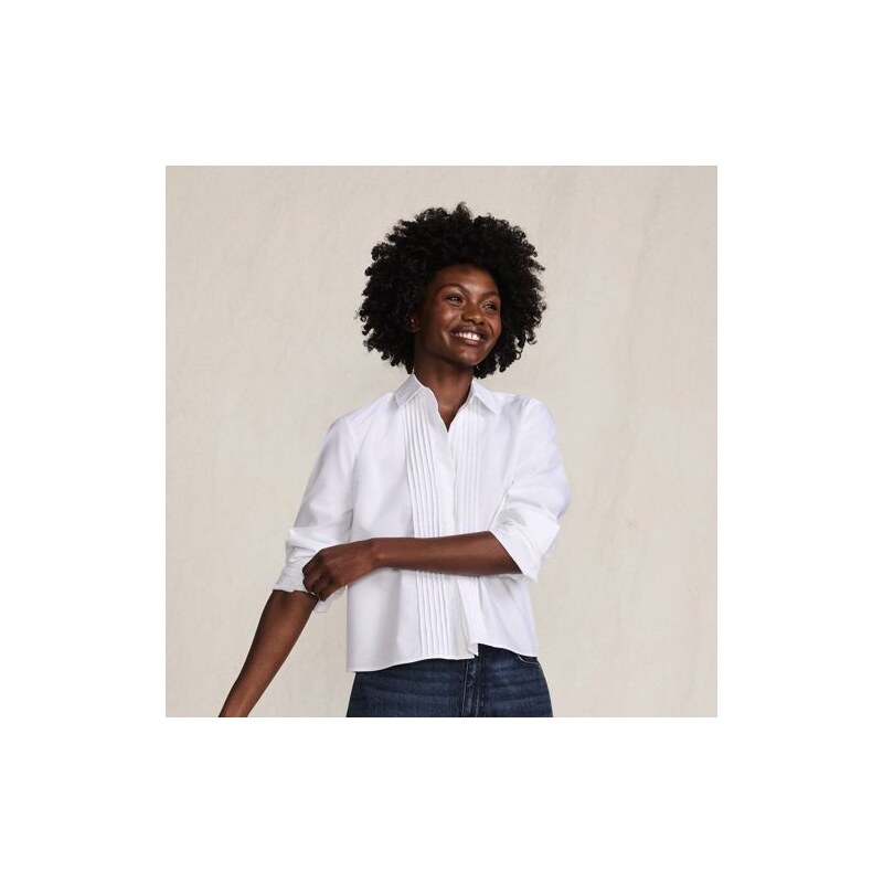 Boxy Cropped No-Iron Pintuck Shirt, Women, size: XS, regular,