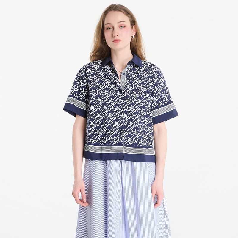 Košile Tommy Hilfiger Swimshop Silk Voile Aop Shirt Dark Blue