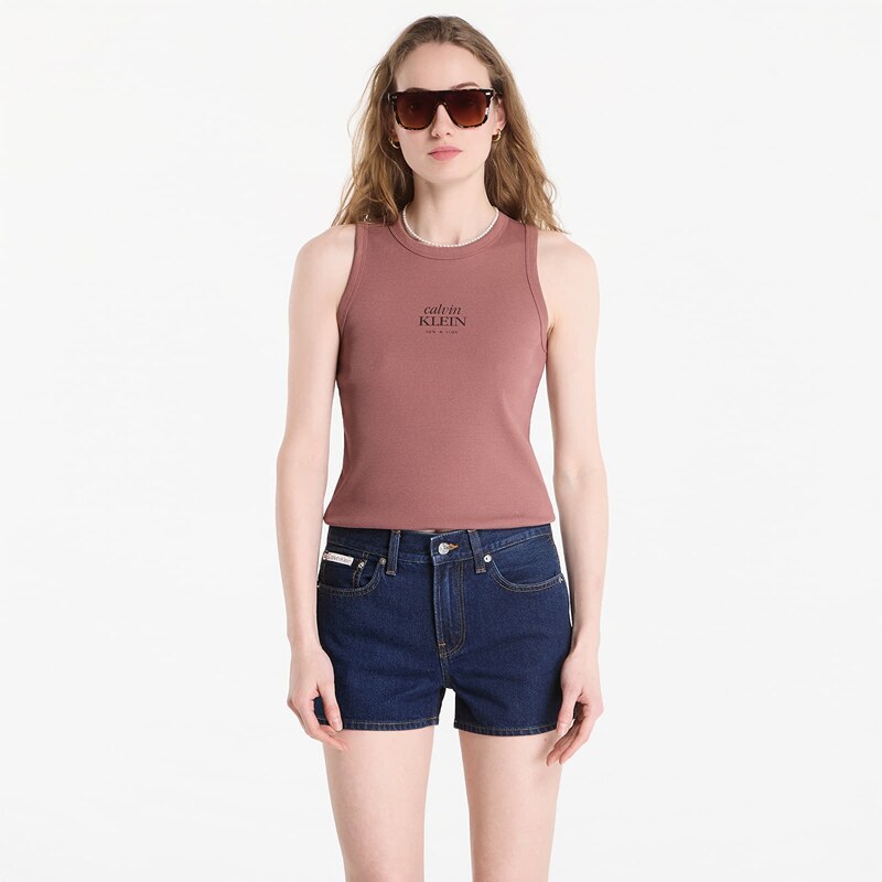 Tílko Calvin Klein Jeans Sl 2X2 Baby Rib Logo Crew Tank Sierra