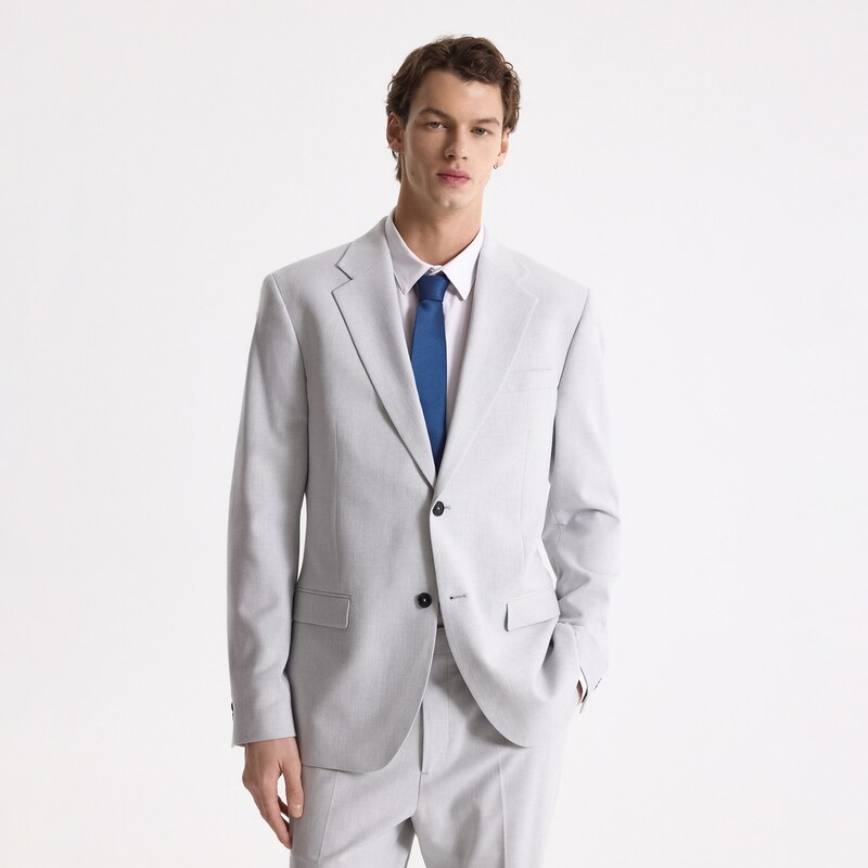 Reserved - Slim fit sako s příměsí lnu - světle šedá