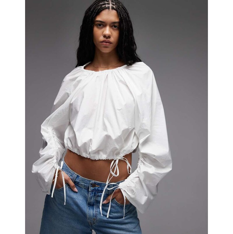 & Other Stories cinch sleeve blouse in off white