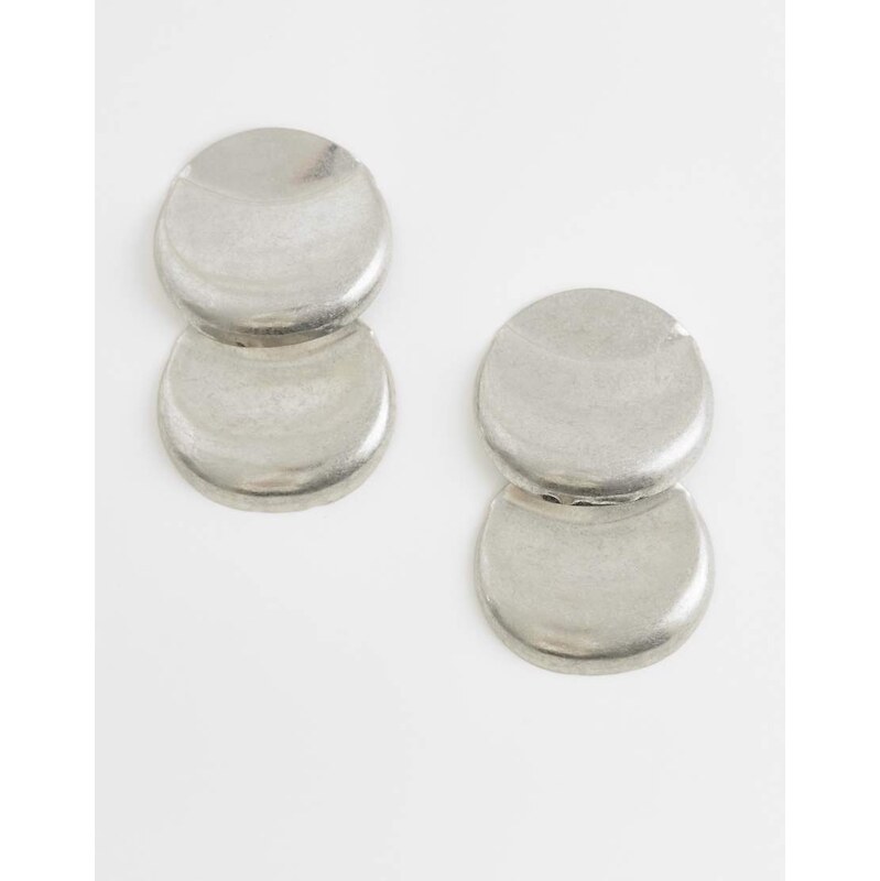 ASOS DESIGN earrings with double-disc design in brushed silver