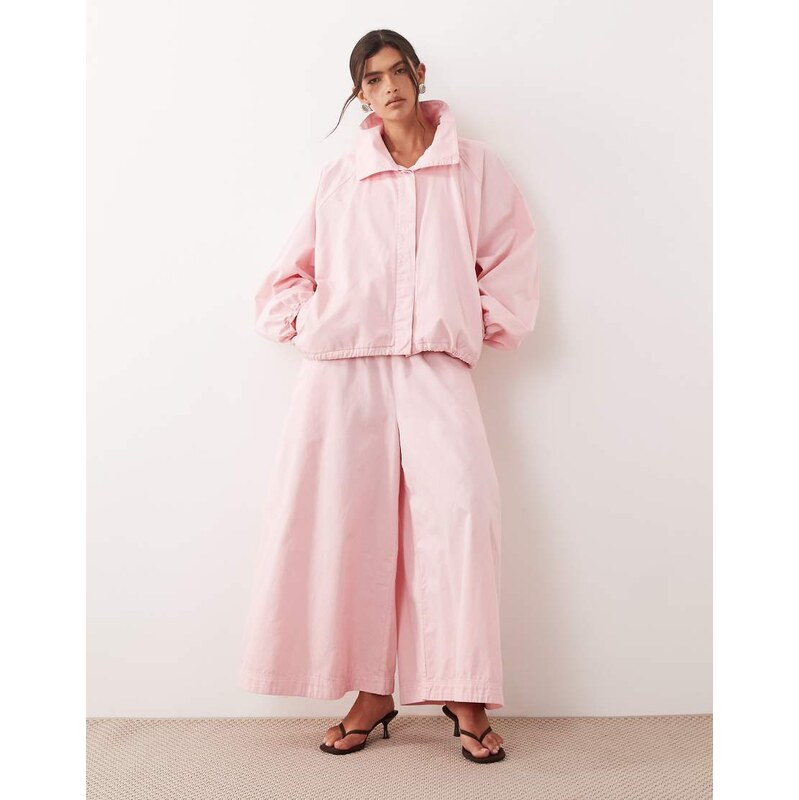 ARRANGE wide leg cropped utility twill trousers co ord in pale pink - 114856131