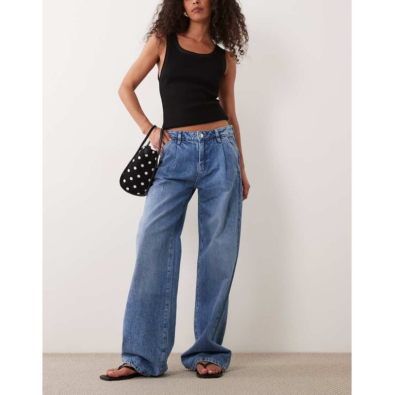 Gina Tricot pleated slouchy jeans in midwash blue