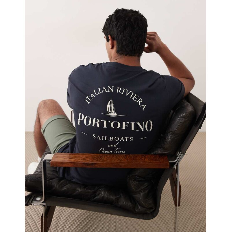ONLY & SONS oversized t-shirt with Portofino back print in navy